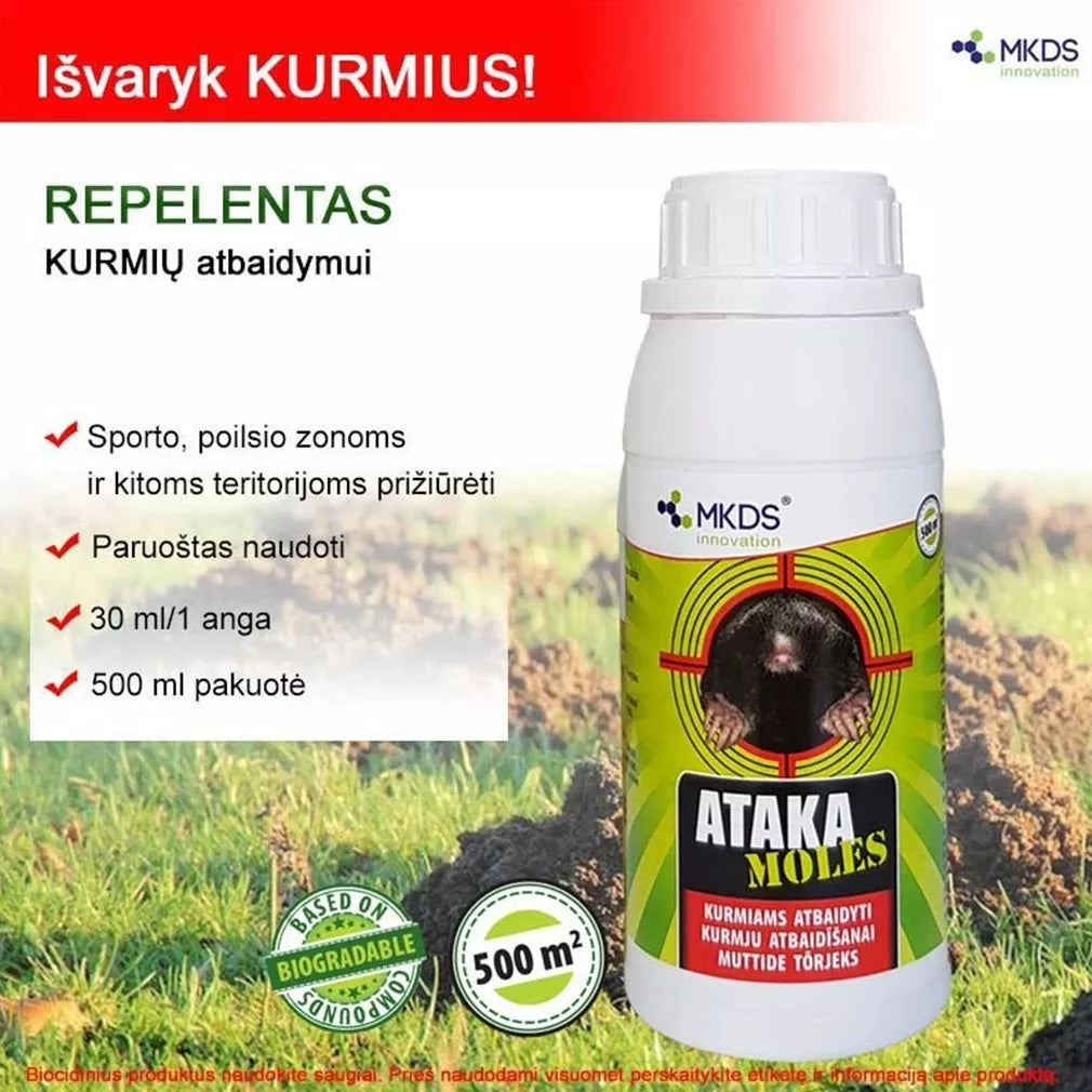 Ataka moles repelent na odpudzovanie krtkov, 500 ml