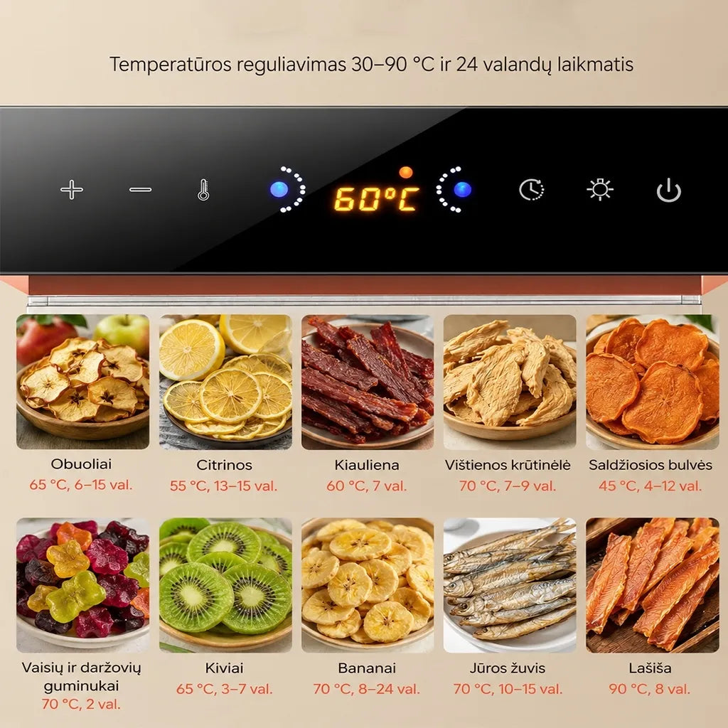 Vaisių ir maisto džiovyklė 600 W, 10 padėklų, nerūdijančio plieno