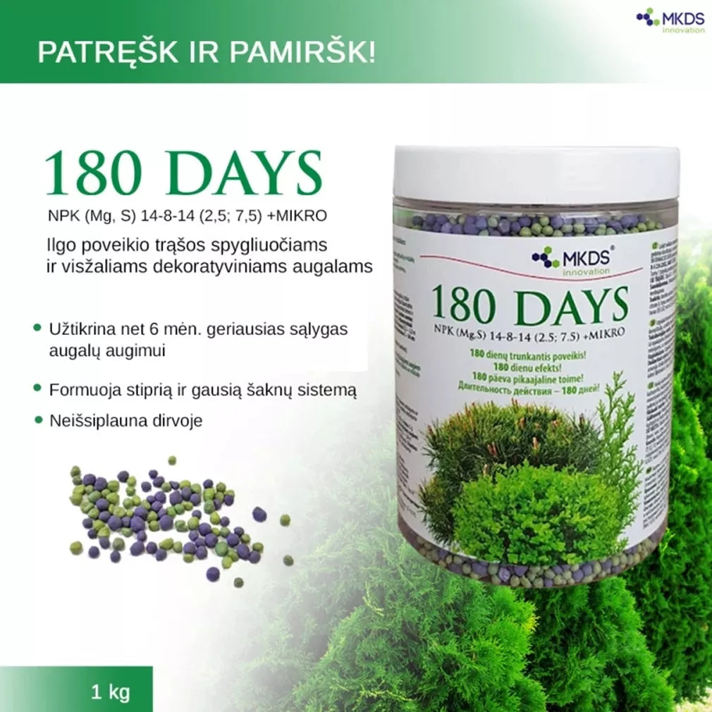 180 DNÍ dlhodobé hnojivo pre ihličnany a vždyzelené rastliny, 1 kg