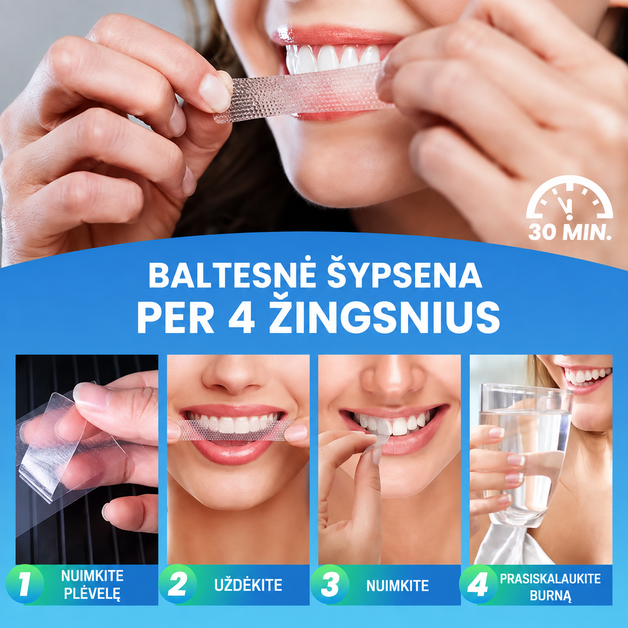 Dantų balinimo juostelės - 7 poros, 14 vienetų