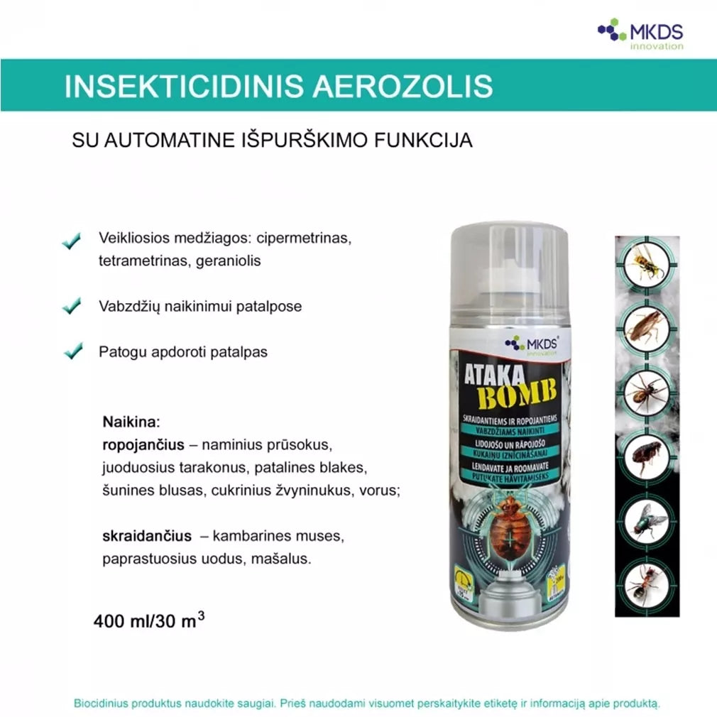 Ataka BOMB insekticíd na lietajúci a lezúci hmyz, 400 ml