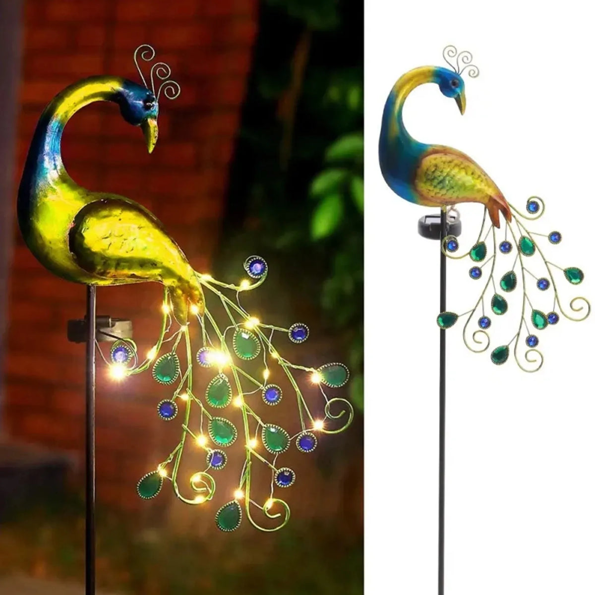 LED záhradná dekorácia „Páv s LED osvetlením“