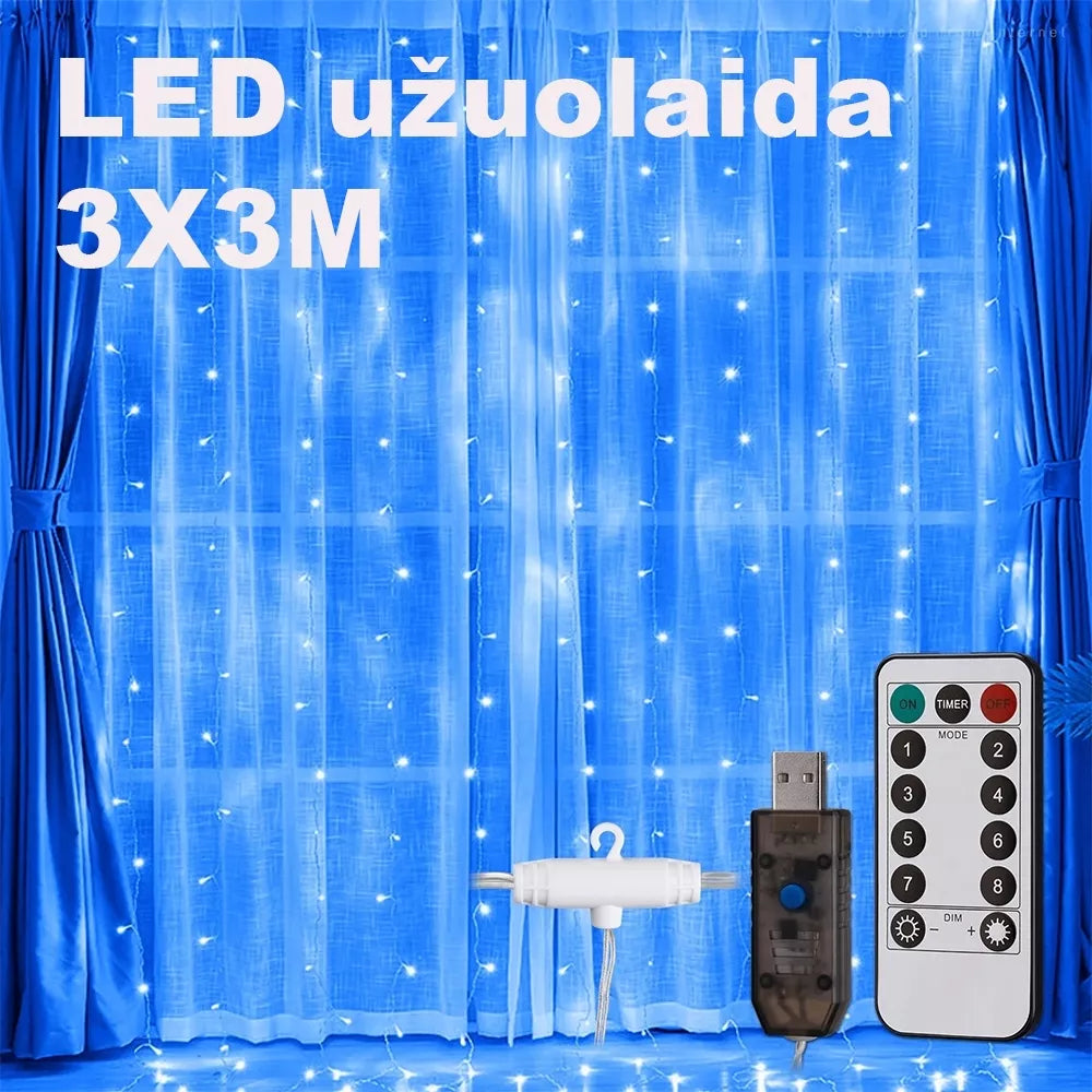LED USB Záclona - Girlanda, modrá