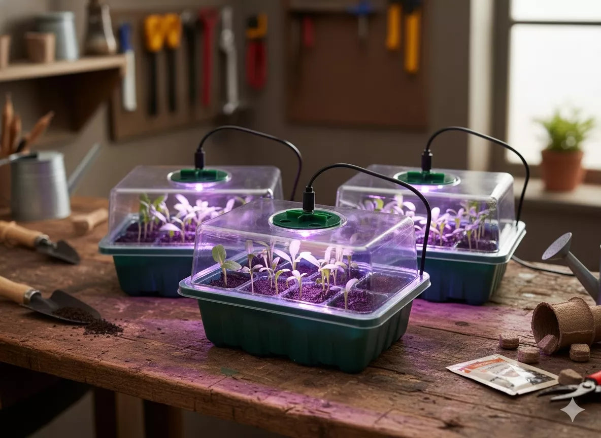 Mini sada skleníkov na klíčenie so LED osvetlením – 3 ks.