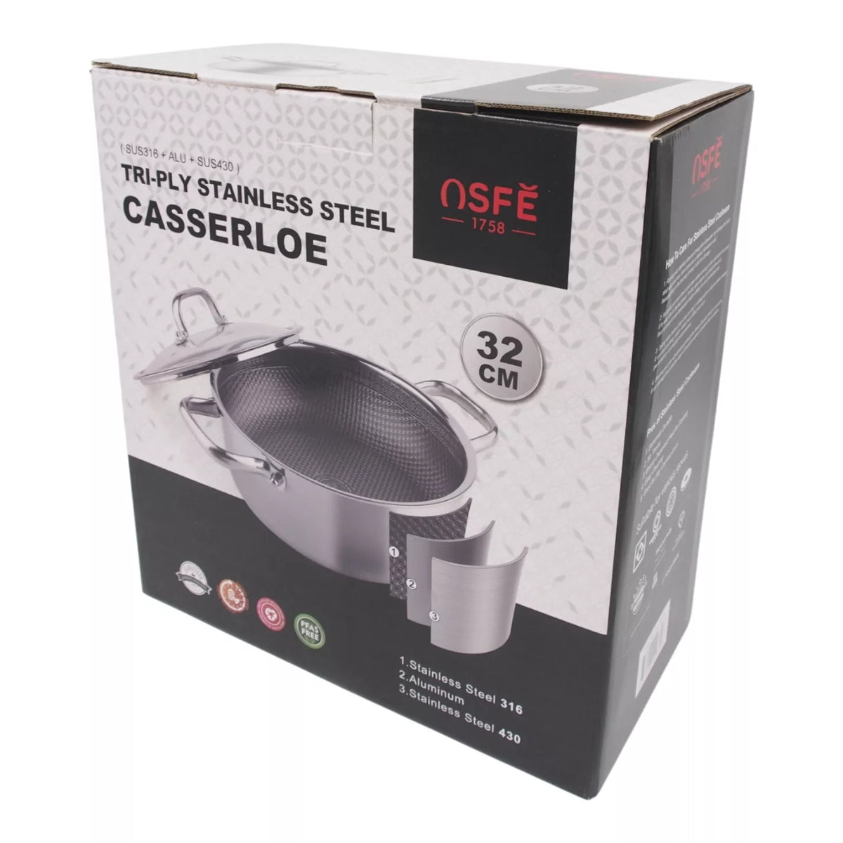 Puodas su dangčiu OSFÉ Tri-Ply, 32 cm, 12 l