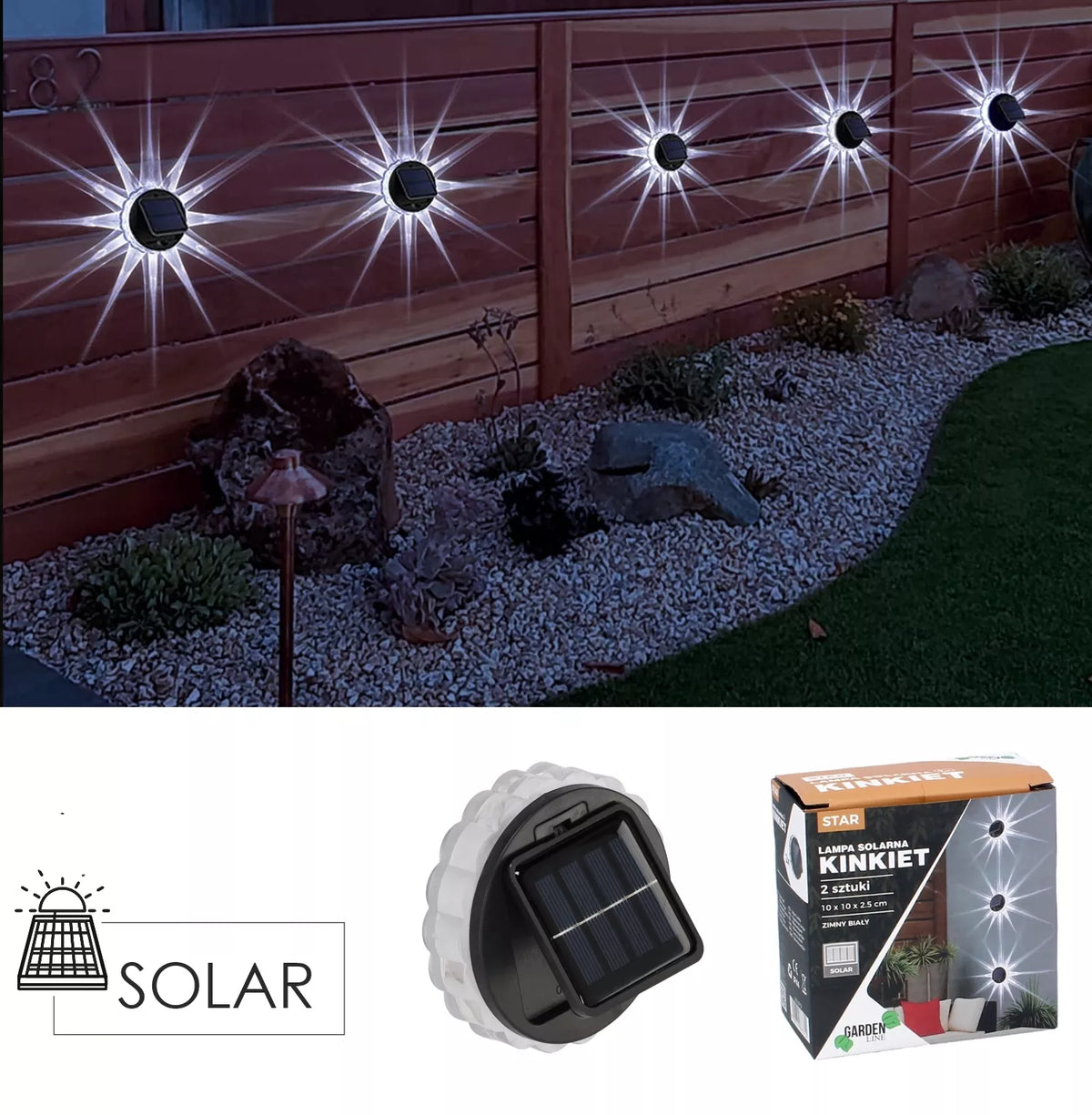 LED nástenné svietidlá nabíjané solárnou energiou, 2 ks