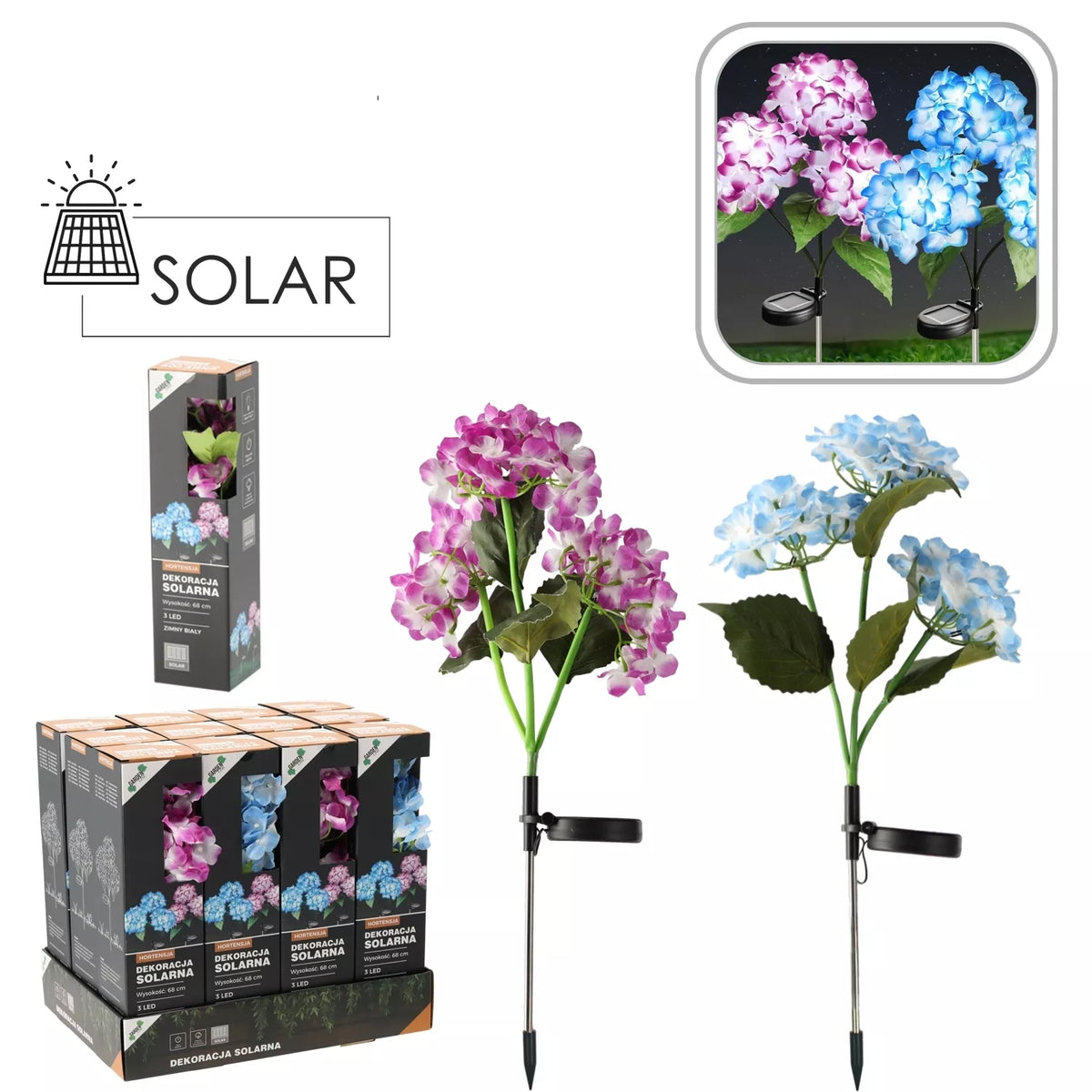 Dekoratívna LED lampa „Hortenzia“ na solárnu energiu, 68 cm