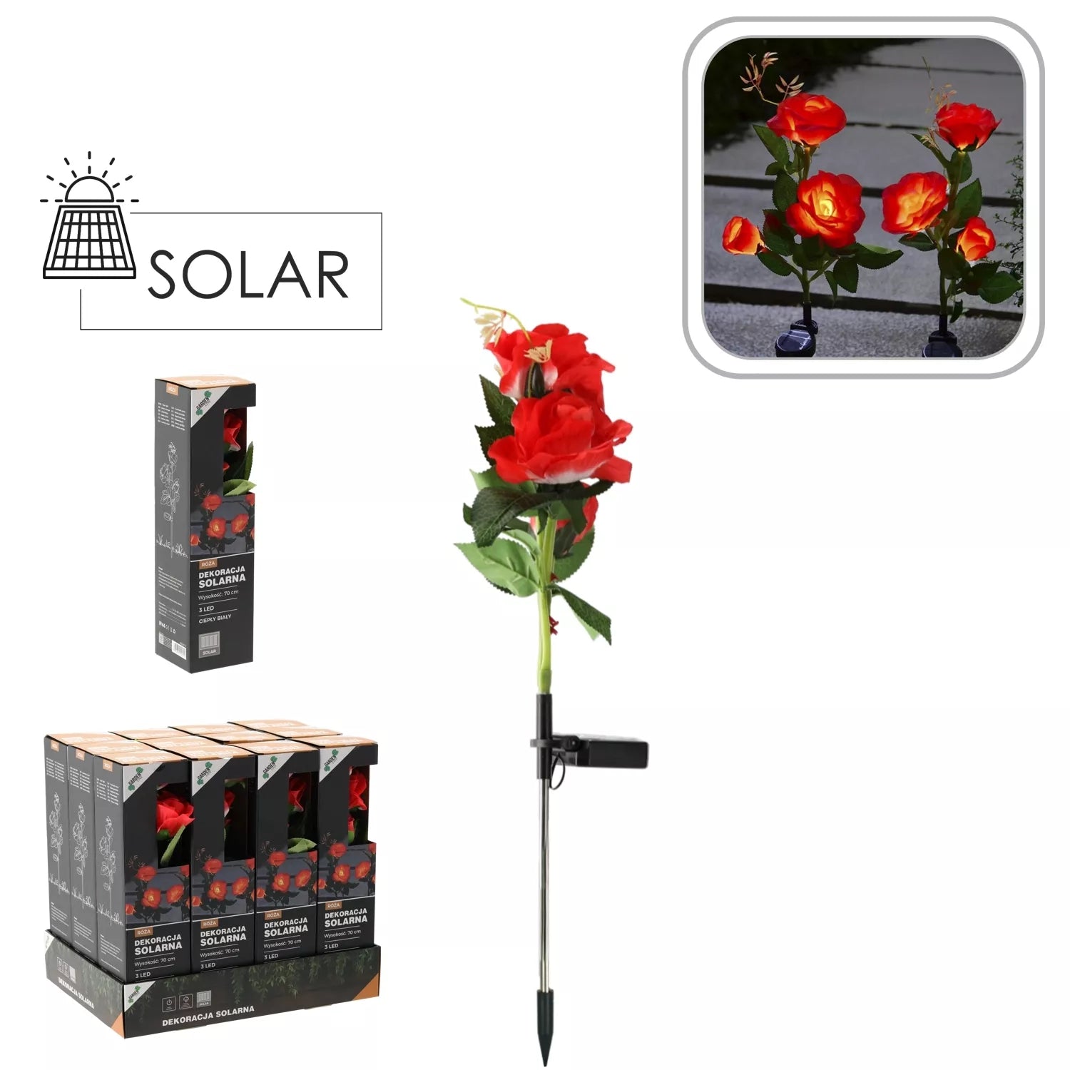 Dekoratívna LED lampa „Ruže“ napájaná solárnou energiou, 70 cm
