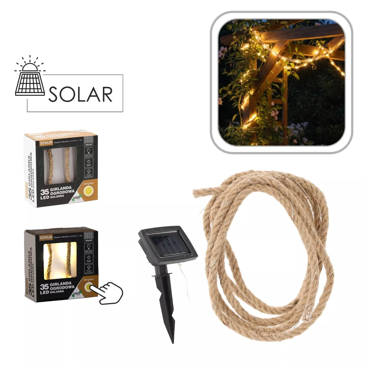 Solárne napájaný LED svetelný reťazec, 35 LED, 4 m, teplá biela