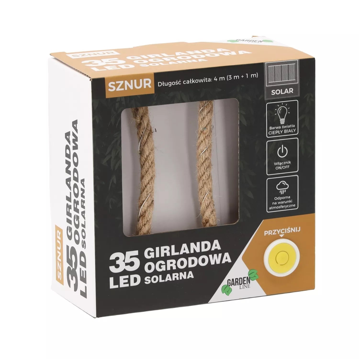 Solárne napájaný LED svetelný reťazec, 35 LED, 4 m, teplá biela