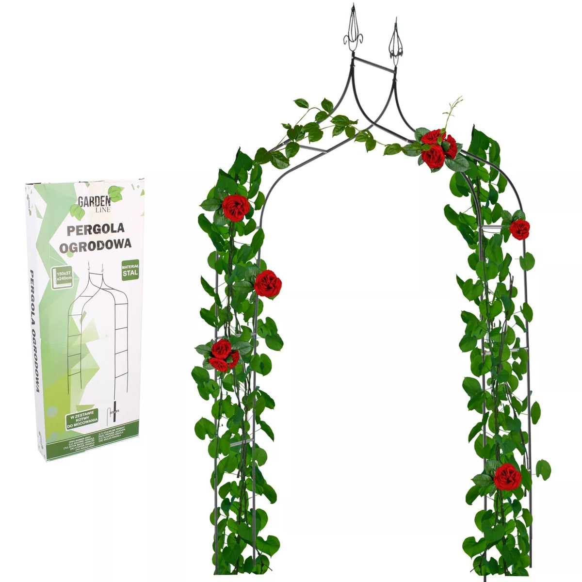 Záhradná pergola na rastliny 150 × 37 × 240 cm, kovová, čierna