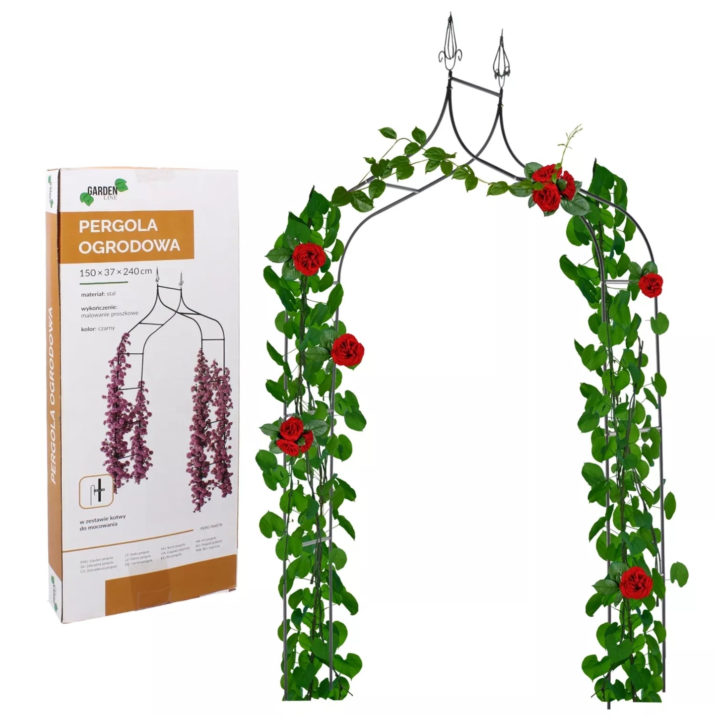 Záhradná pergola na rastliny 150 × 37 × 240 cm, kovová, čierna
