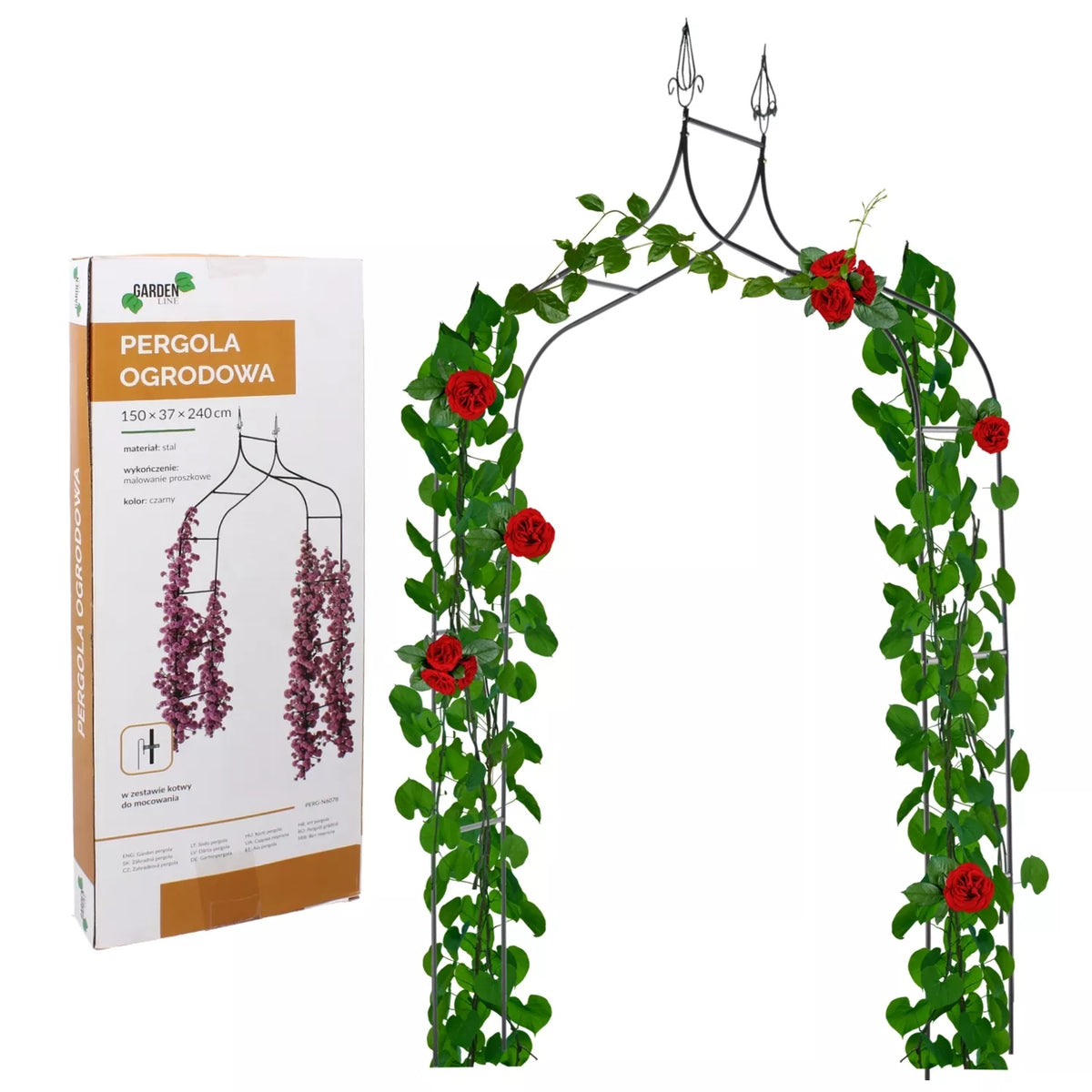 Záhradná pergola na rastliny 150 × 37 × 240 cm, kovová, čierna