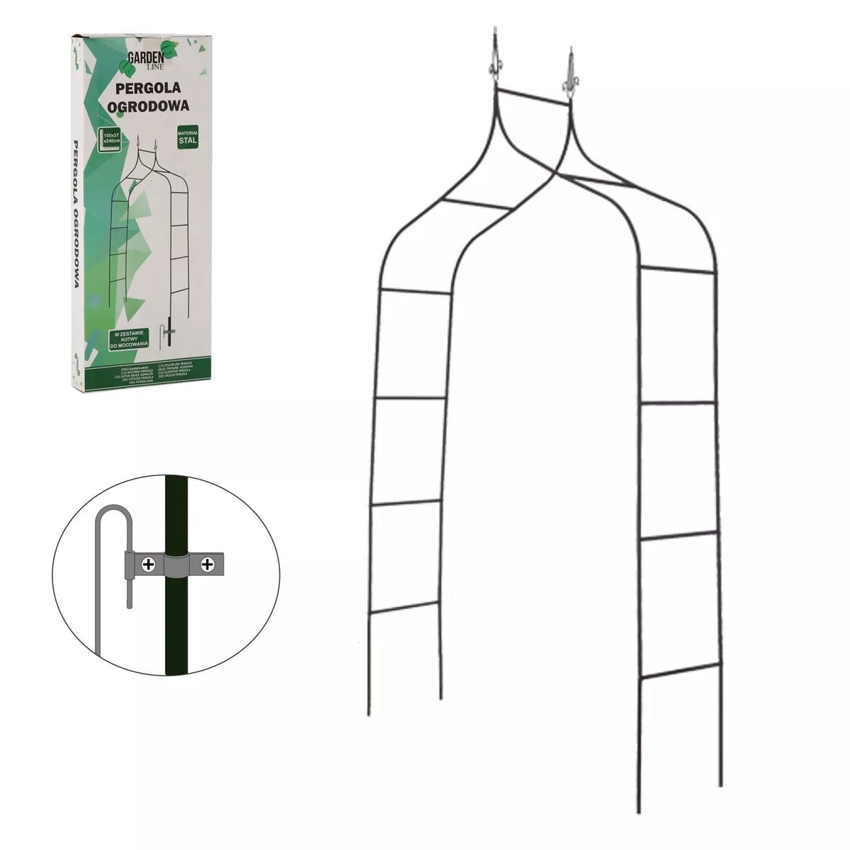 Záhradná pergola na rastliny 150 × 37 × 240 cm, kovová, čierna