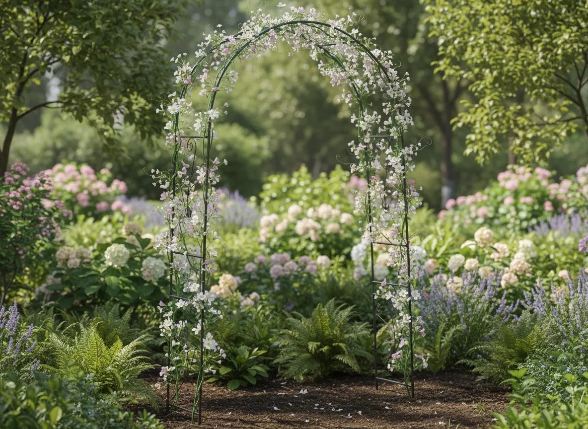 Záhradná pergola s dekoráciami 114 × 37 × 230 cm