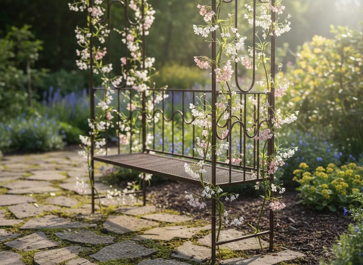 Záhradná pergola s lavičkou, antická hnedá farba, kovová