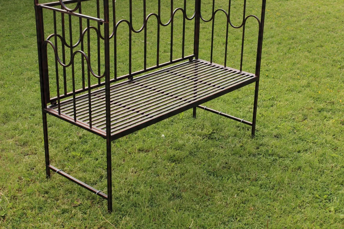 Záhradná pergola s lavičkou, antická hnedá farba, kovová