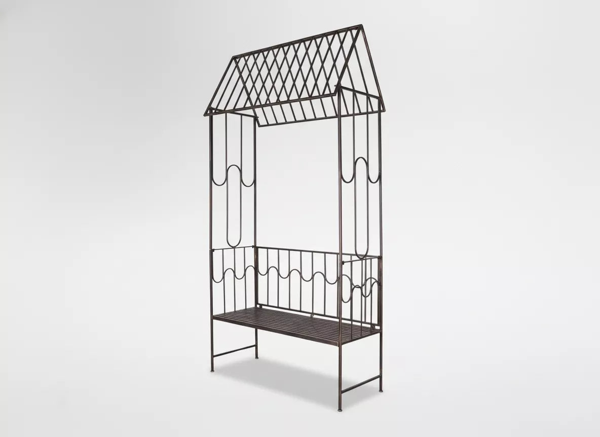 Záhradná pergola s lavičkou, antická hnedá farba, kovová