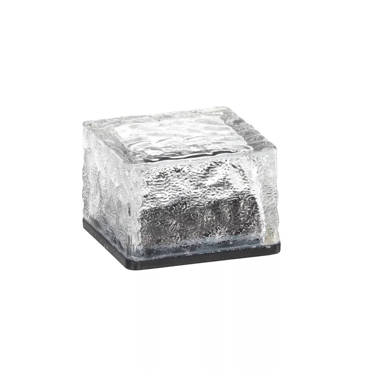 Sklenená solárna lampa – kocka 7 × 7 × 5 cm, studená biela LED