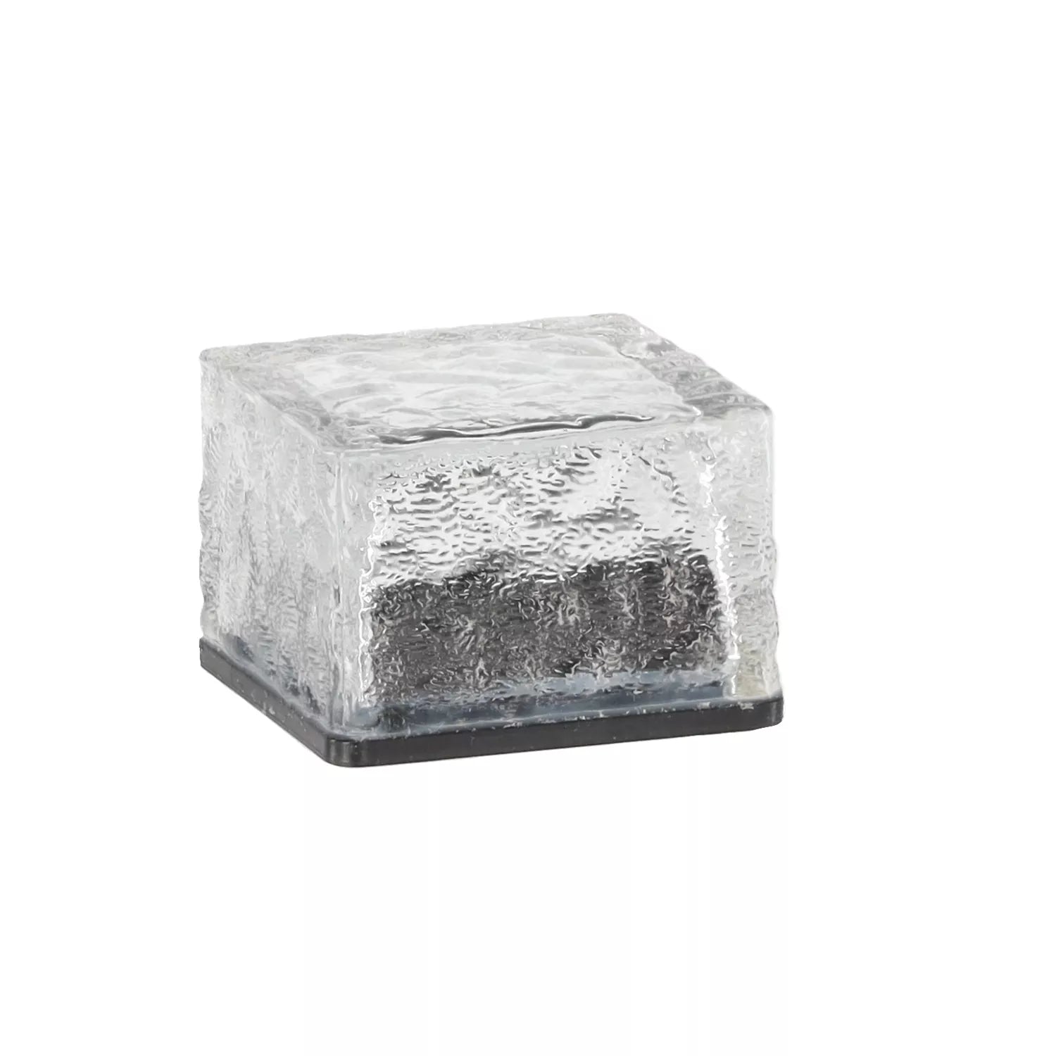 Sklenená solárna lampa – kocka 7 × 7 × 5 cm, studená biela LED